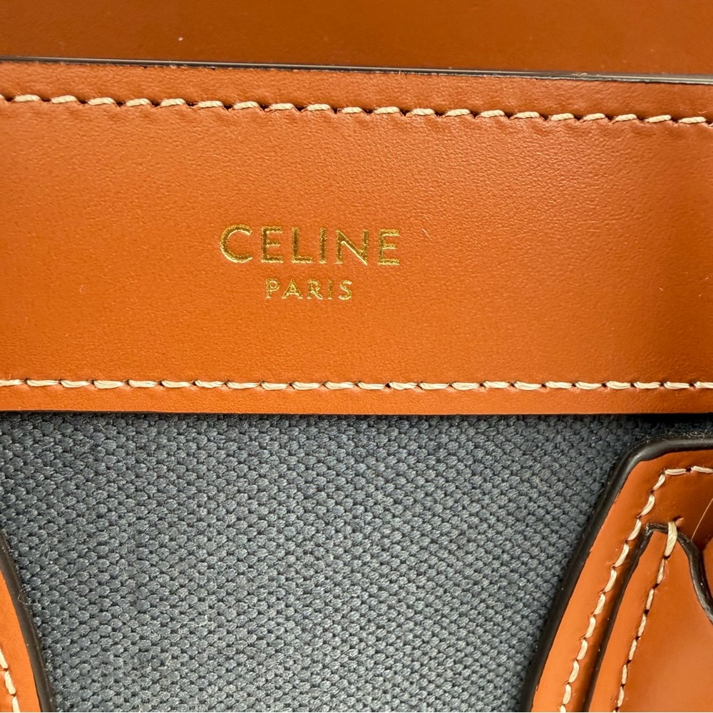 Celine Nano Luggage 2Way Blue Canvas (Denim-Style) Tan Leather Crossbody Bag - Picture 11 of 17